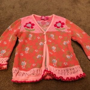 Oilily Girls 18mo Pink Sweater w/flowers EUC